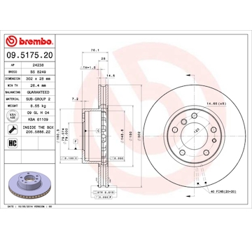 Brzdový kotouč BREMBO 09.5175.20