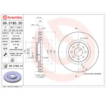 Brzdový kotouč BREMBO 09.5180.30