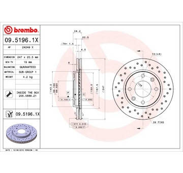 Brzdový kotouč BREMBO 09.5196.1X