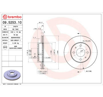 Brzdový kotouč BREMBO 09.5253.10