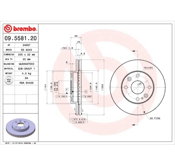 Brzdový kotouč BREMBO 09.5581.20