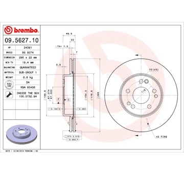 Brzdový kotouč BREMBO 09.5627.10