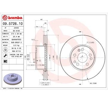 Brzdový kotouč BREMBO 09.5726.10