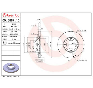 Brzdový kotouč BREMBO 09.5867.10