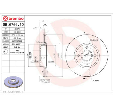 Brzdový kotouč BREMBO 09.6766.10