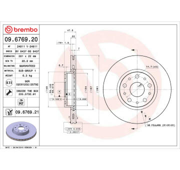 Brzdový kotouč BREMBO 09.6769.20