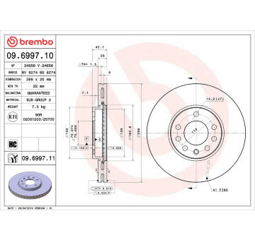 Brzdový kotouč BREMBO 09.6997.10