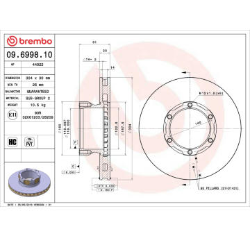 Brzdový kotouč BREMBO 09.6998.10