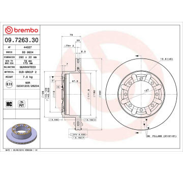 Brzdový kotouč BREMBO 09.7263.30