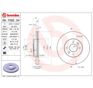 Brzdový kotouč BREMBO 09.7292.34