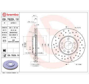 Brzdový kotouč BREMBO 09.7629.1X