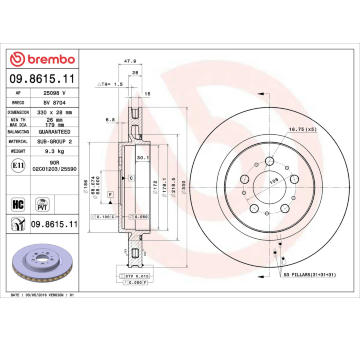 Brzdový kotouč BREMBO 09.8615.11