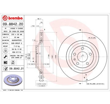 Brzdový kotouč BREMBO 09.8842.20