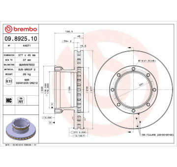 Brzdový kotouč BREMBO 09.8925.10