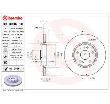 Brzdový kotouč BREMBO 09.8936.11