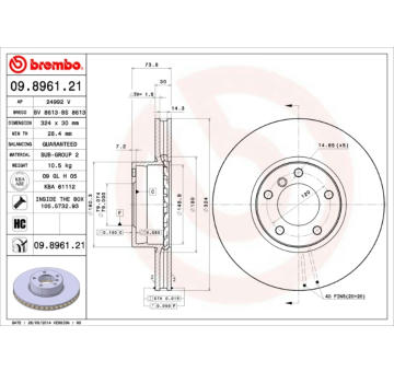 Brzdový kotouč BREMBO 09.8961.21