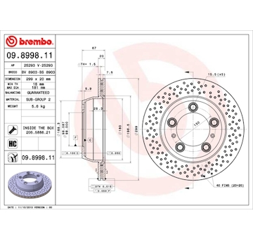 Brzdový kotouč BREMBO 09.8998.11