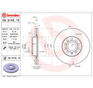 Brzdový kotouč BREMBO 09.9145.1E