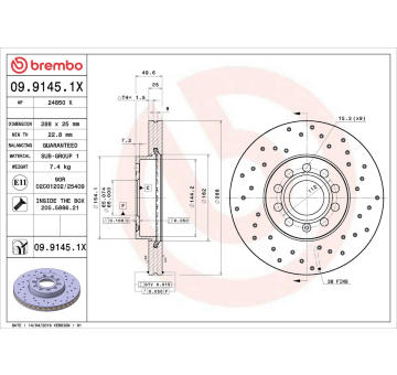 Brzdový kotouč BREMBO 09.9145.1X