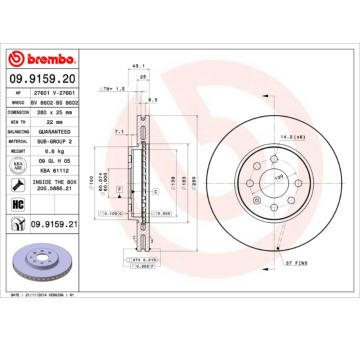 Brzdový kotúč BREMBO 09.9159.20