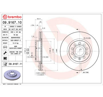 Brzdový kotouč BREMBO 09.9167.11