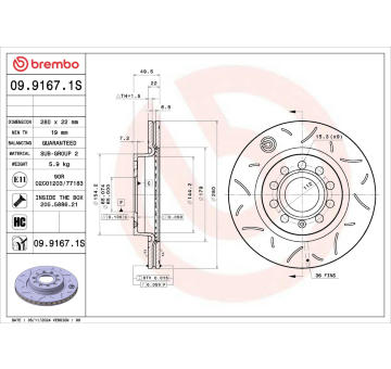 Brzdový kotúč BREMBO 09.9167.1S