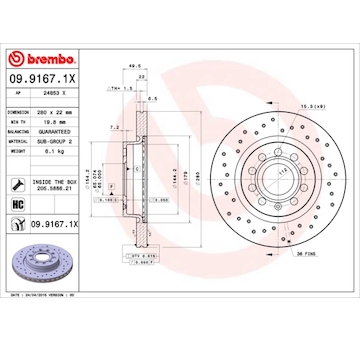 Brzdový kotouč BREMBO 09.9167.1X