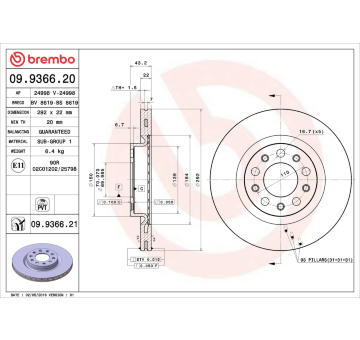 Brzdový kotouč BREMBO 09.9366.20