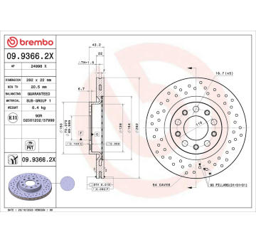 Brzdový kotouč BREMBO 09.9366.2X