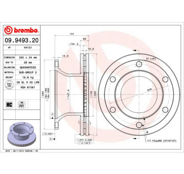 Brzdový kotouč BREMBO 09.9493.20