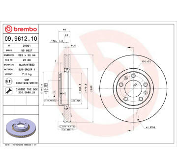 Brzdový kotouč BREMBO 09.9612.10