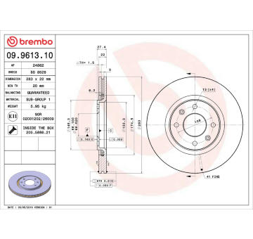 Brzdový kotouč BREMBO 09.9613.10