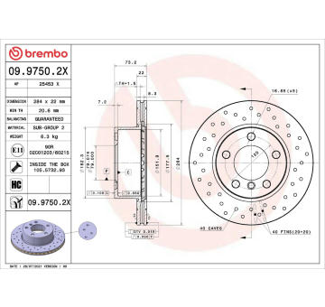 Brzdový kotouč BREMBO 09.9750.2X