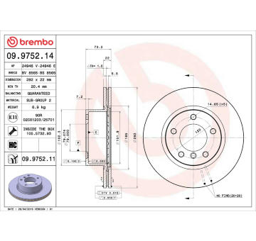 Brzdový kotouč BREMBO 09.9752.14