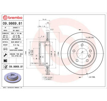 Brzdový kotouč BREMBO 09.9869.81