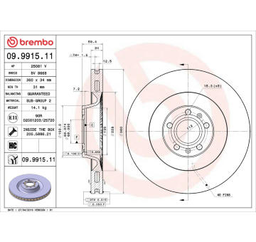 Brzdový kotouč BREMBO 09.9915.11