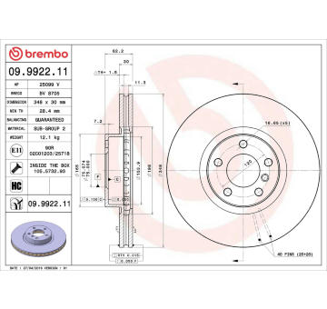 Brzdový kotouč BREMBO 09.9922.11