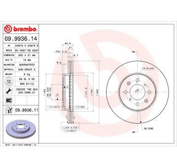 Brzdový kotouč BREMBO 09.9936.11