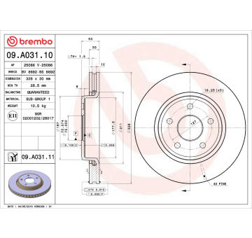 Brzdový kotouč BREMBO 09.A031.10