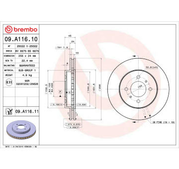 Brzdový kotouč BREMBO 09.A116.11