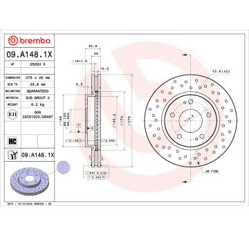 Brzdový kotúč BREMBO 09.A148.1X
