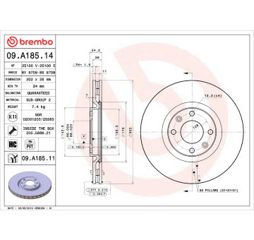 Brzdový kotouč BREMBO 09.A185.14