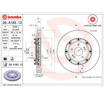 Brzdový kotouč BREMBO 09.A193.13