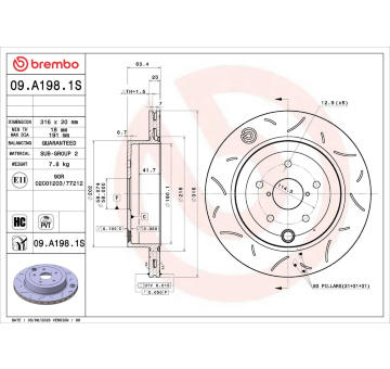 Brzdový kotouč BREMBO 09.A198.1S