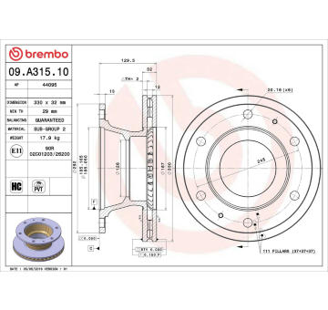 Brzdový kotouč BREMBO 09.A315.10