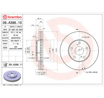 Brzdový kotouč BREMBO 09.A386.11