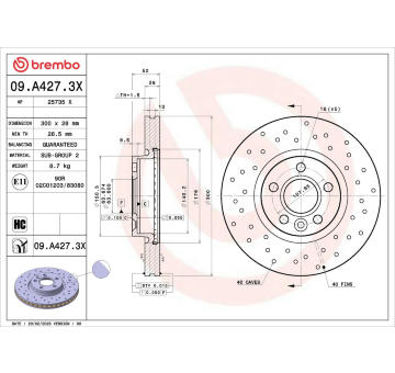 Brzdový kotúč BREMBO 09.A427.3X