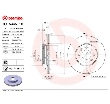 Brzdový kotouč BREMBO 09.A445.11