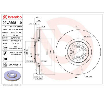 Brzdový kotouč BREMBO 09.A598.10