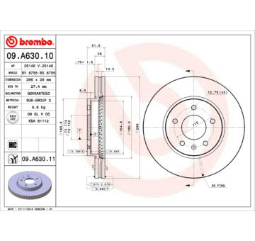 Brzdový kotouč BREMBO 09.A630.10